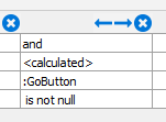 This image shows the condition that was entered for the Go button.  The is not null condition is used to determine when the button is pressed.